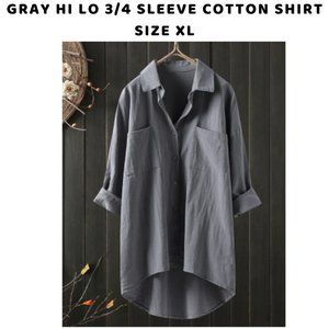 GRAY HI LO 3/4 SLEEVE  COTTON SHIRT SIZE XL
